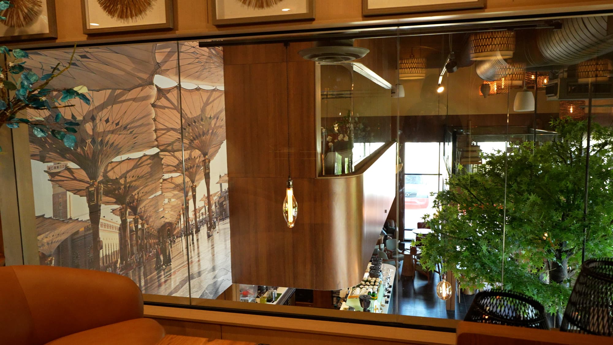 Window-side seating at the Carrollton lounge