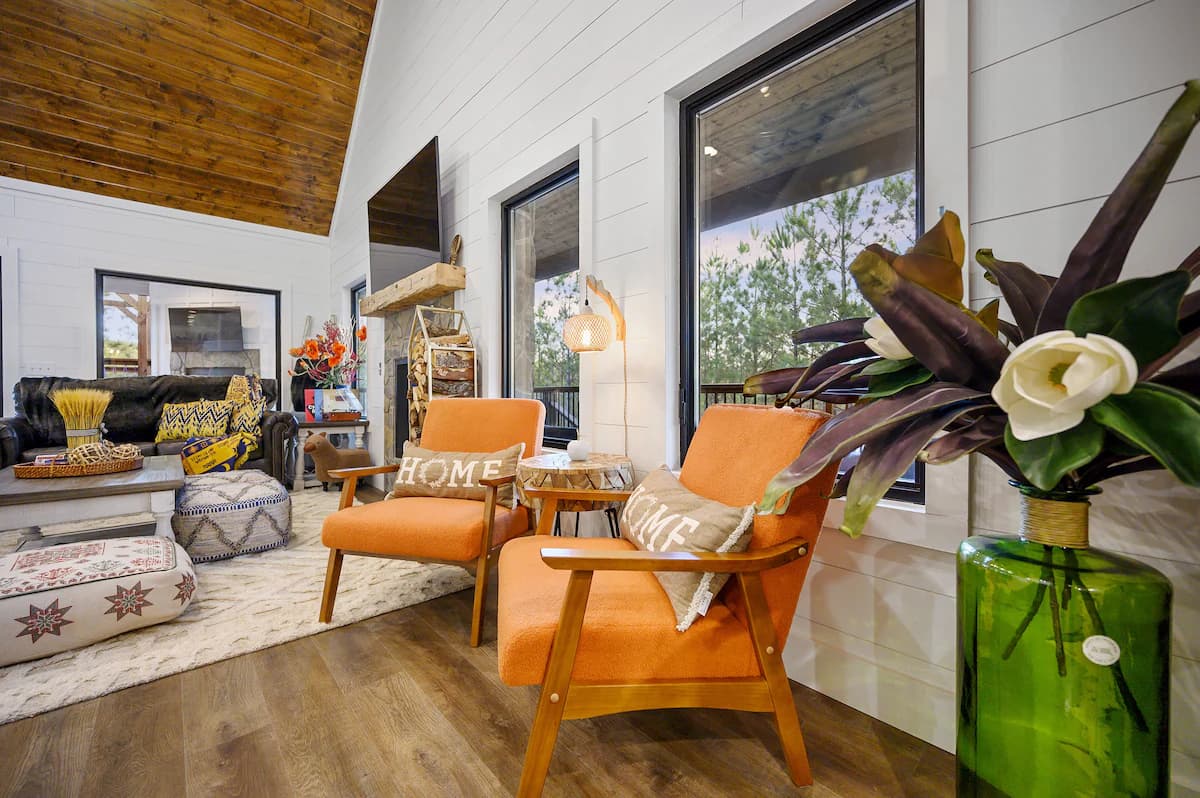 Living area seating by the windows