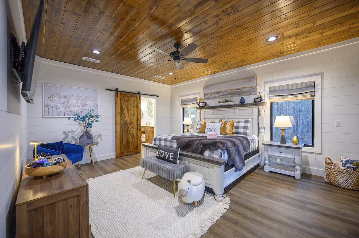Master bedroom with timber ceiling